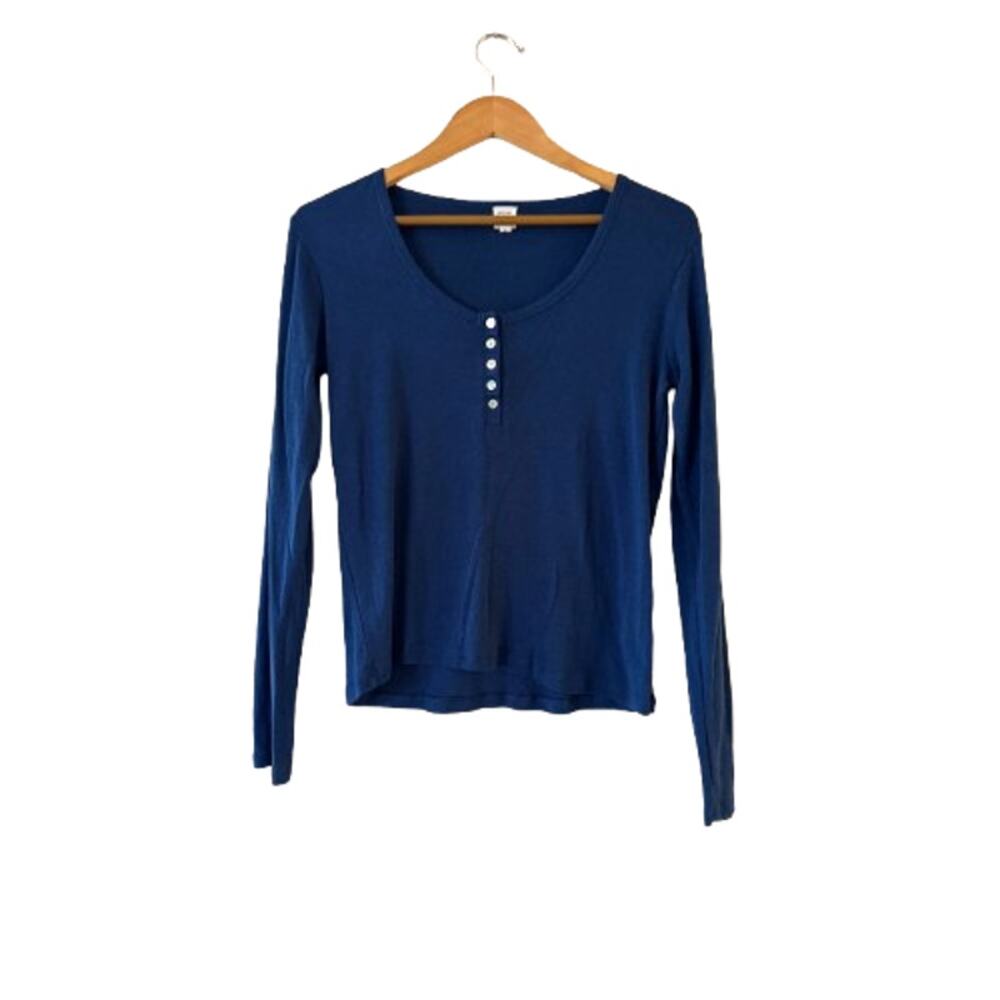 John Lewis Ribbed Cotton Modal Blend Henley Pyjama Top 10 Navy Scoop Long Sleeve